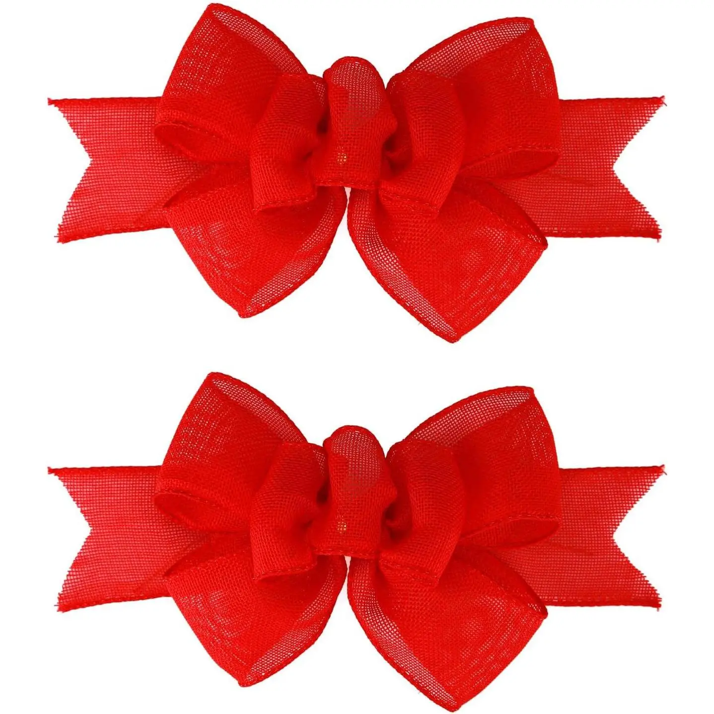 2 count Red Burlap Wired Ribbon  Premade Burlap Bows for Wreaths Tree Decorations  Wrapping Outdoor Decoration (Red)