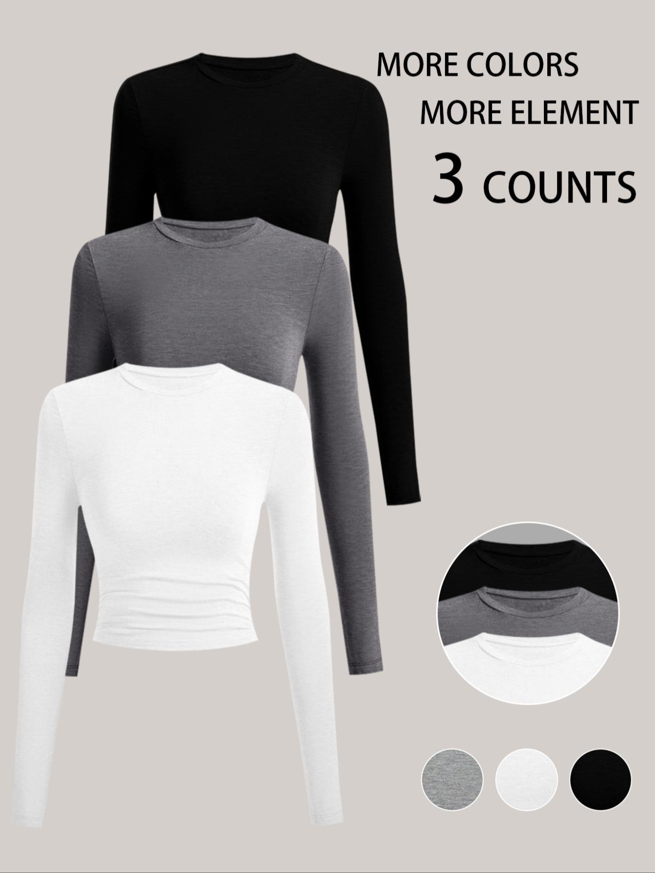 Women's Autumn Winter Casual Slim-Fit Long Sleeve T-Shirt Set, Side Ruched Design, Three-Piece Fashion Top for Daily Wear
