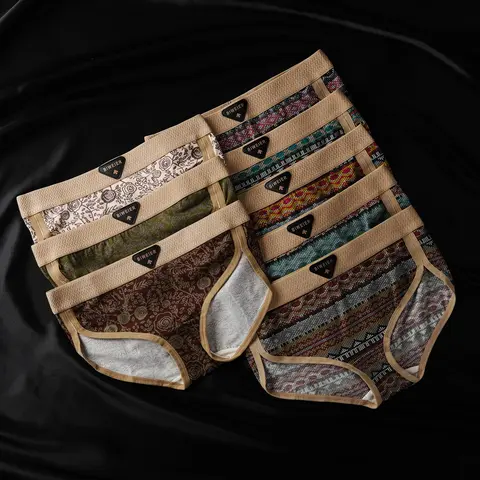 Biweier Women's Vintage Floral Print Cotton Briefs, Panties, Soft Skin-Friendly, Stretchy Slim Fit, Pixel Style Underwear, Ideal for Gifts, Sports, Daily Wear