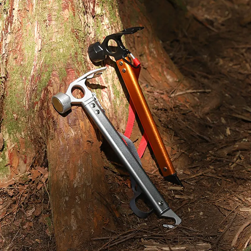 Heavy-Duty Camping Hammer with Copper Head, All-Metal Cast Iron Multi-tool with Stake Puller for Hiking and Tent Stakes, Impact Area