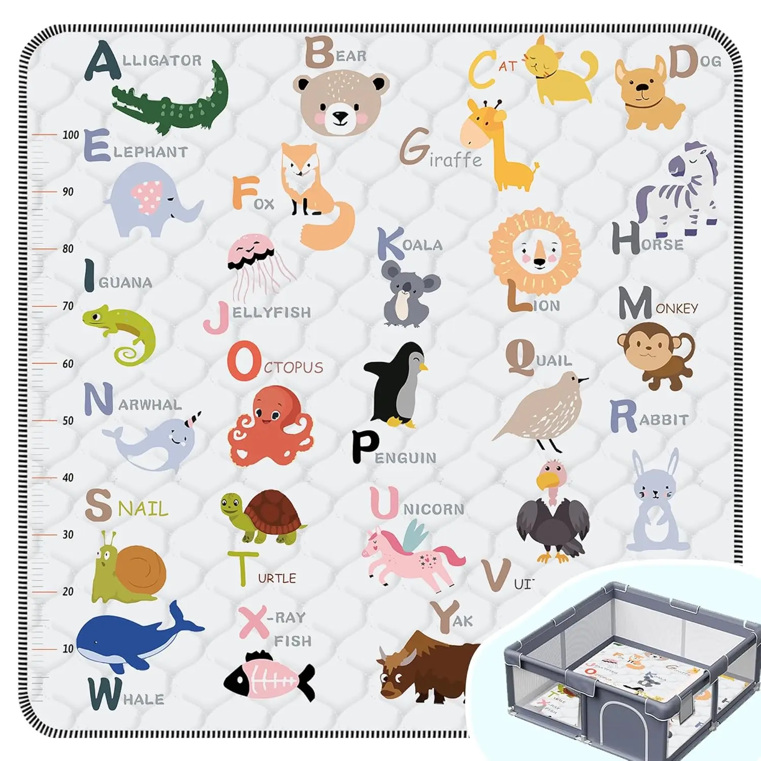 Baby Play Mat,Thick Soft 47" X 47" Playpen mat, Non-Slip and Machine Washable Baby Play Mats  Floor,Crawling Mat  Babies, Toddlers & Infants to Play and Learn (Animal Alphabet-A)