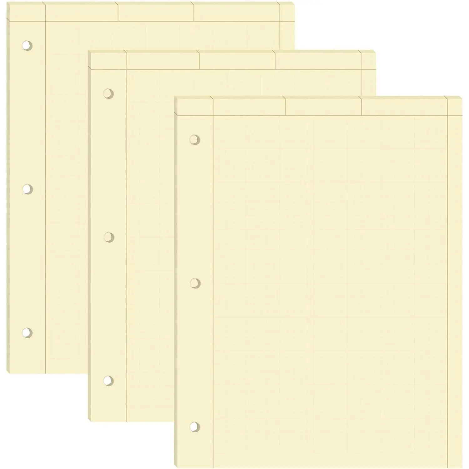 Graph Ruled Engineering Graph Paper Pad, 3 Pack, 5x5 Enclosed Grid, 8.5" x 11", 100 Sheets, 3 Hole Punched, Buff Tinted Sheets, Made in USA