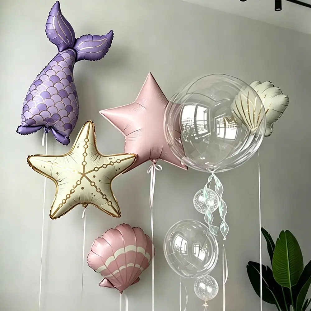 Mermaid Tail Aluminum Foil Balloon, Starfish 30 Inch, Girl Birthday Pool Party Baby Shower Decoration, Fun Event Decorations