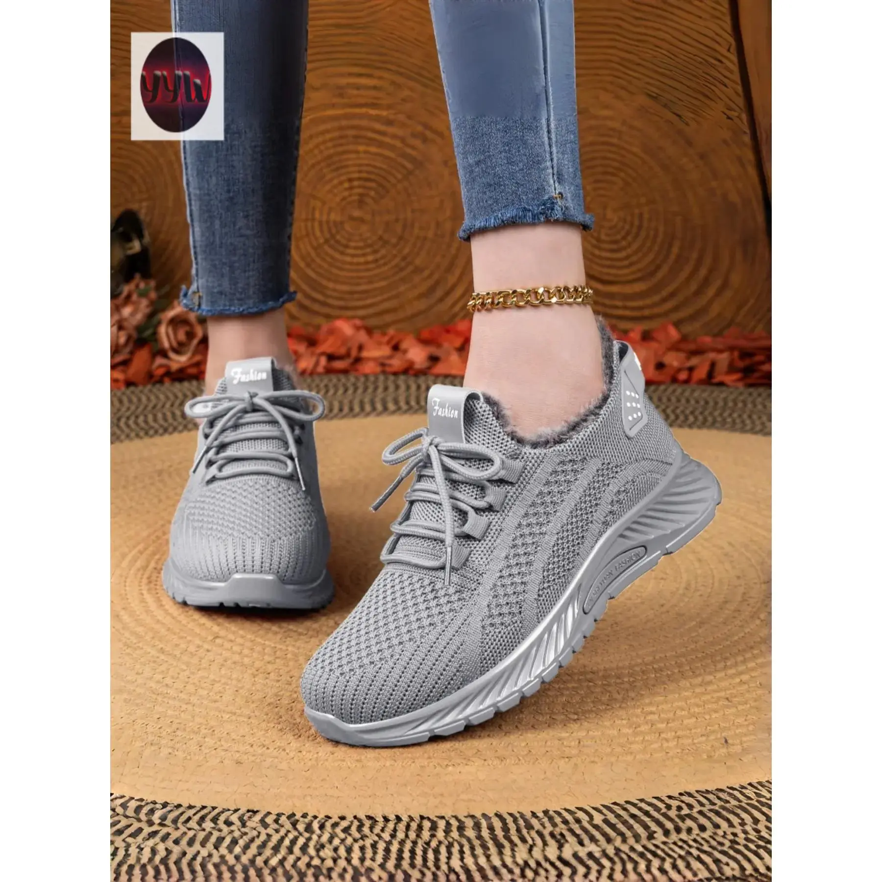 YYW1 Winter Fleece Lined Shoes Women, Solid Color Thick Warm Soft Sole Casual Shoes, Comfortable and Stylish Footwear, Soft Soled Sneakers