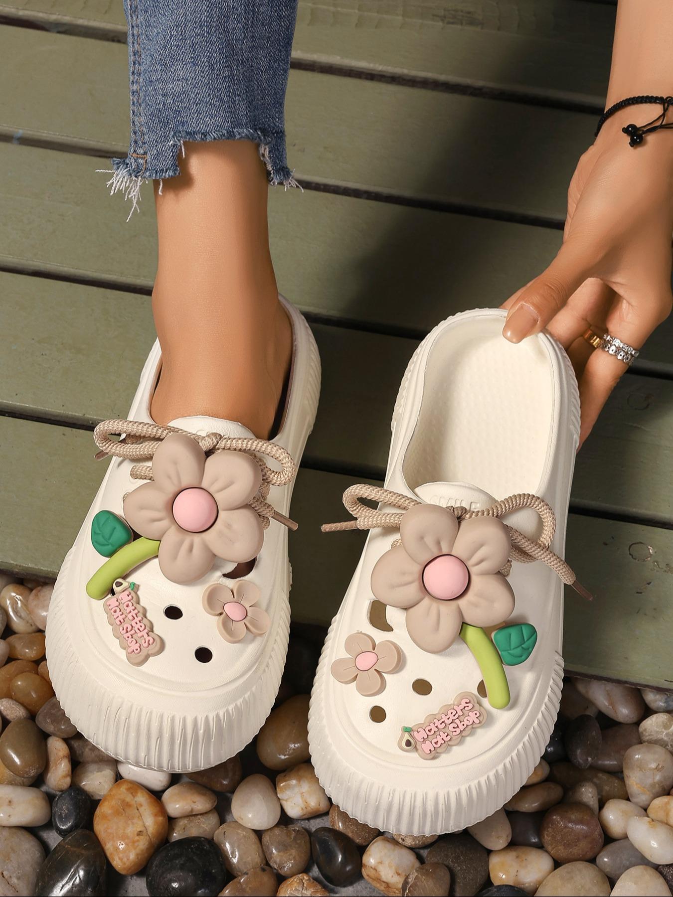 Women's Fashionable Flower Decorated Slides, Floral Slippers, Casual Comfortable Non-slip Slippers for Outdoor Beach, Lightweight Breathable Slippers for Daily Wear, Walking Shoes