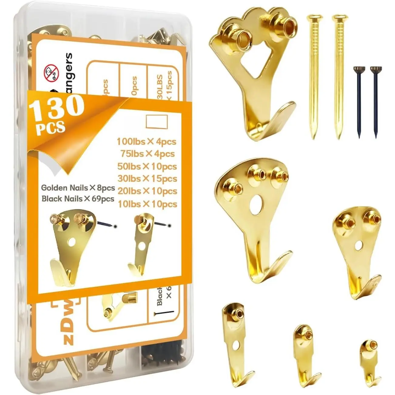 130 count Heavy Duty Picture  Kit 10-100lbs Picture Hangers Hooks for  Hardware, Plaster Walls, Clock, Mirror, Painting Hooks DD001