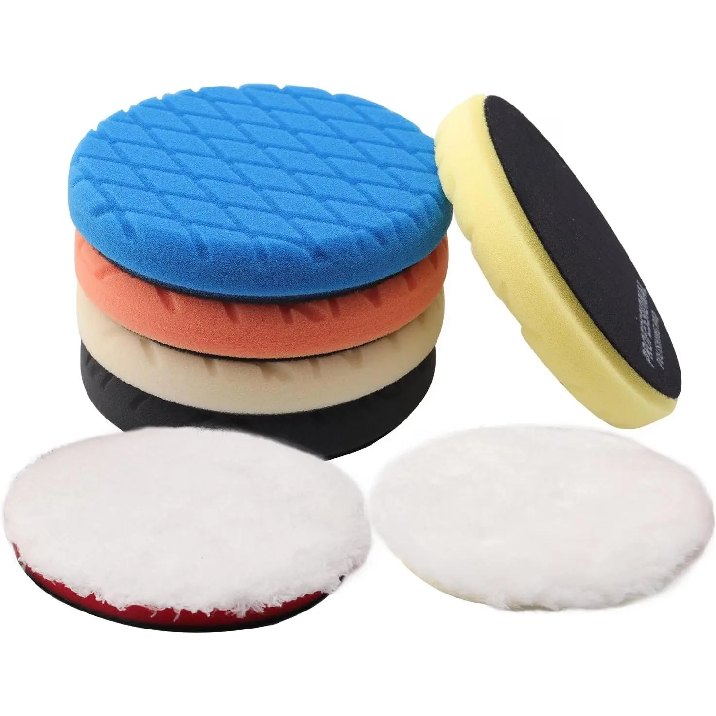 Buffing Polishing Pads, 7Pcs 6"(150mm) Waffle Foam Buffing Pads Polishing Pads Wool Pad Kit for 6Inch Backing Plate RO/DA/GA Car Polisher Boat Compounding, Polishing and Waxing