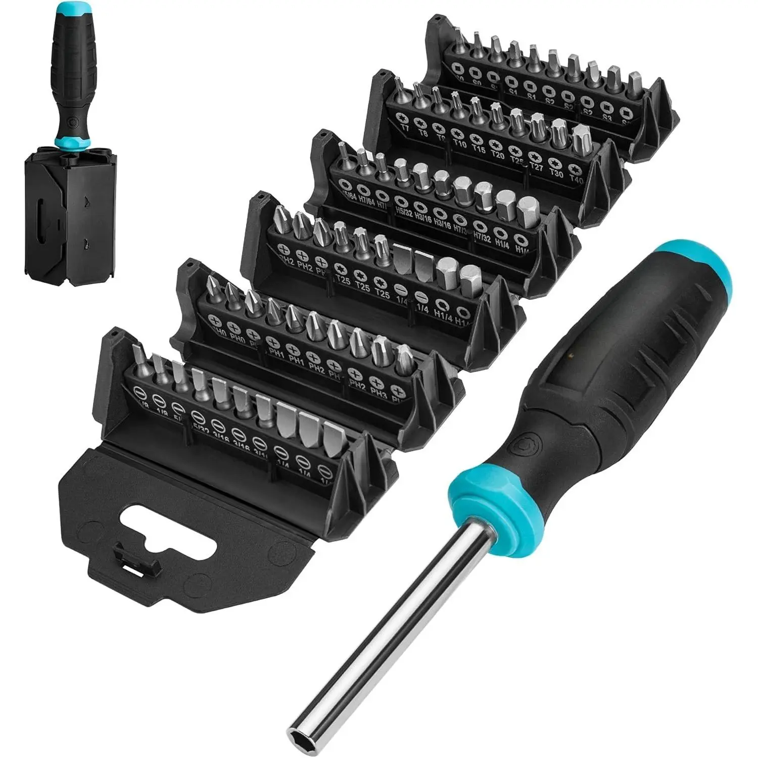 , Multi-Function Set with 60 Replaceable Cr-V Bits | Replaceable Cr-V Bits(Flat, Phillips, Torx, Hex, Square),  in  Screw Drivers with Rolling Barrel Bits Holder