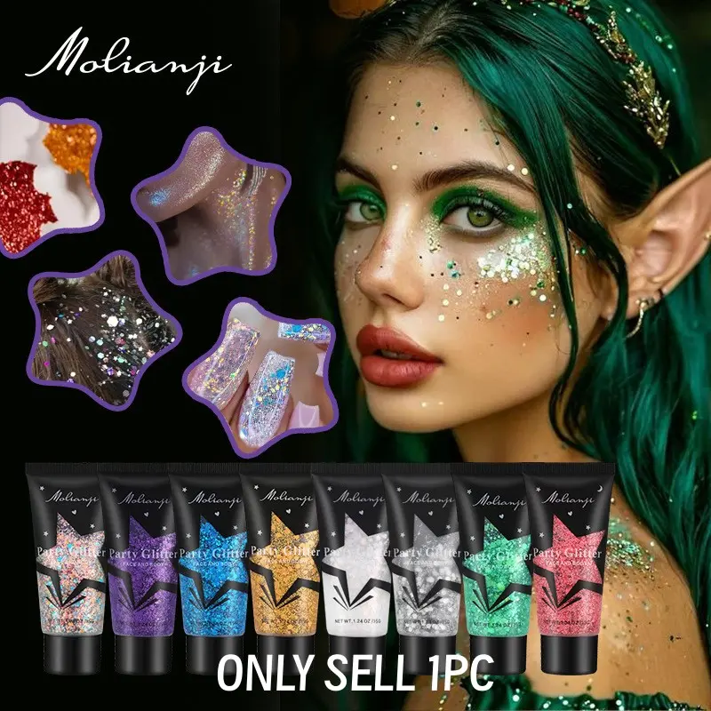 Shimmering Jelly Glitter Pigment Eyeshadow, Glitter Eyeshadows, Face Makeup for Stage and Nightclub, Sparkling Cosmetics, Halloween Festival Gift