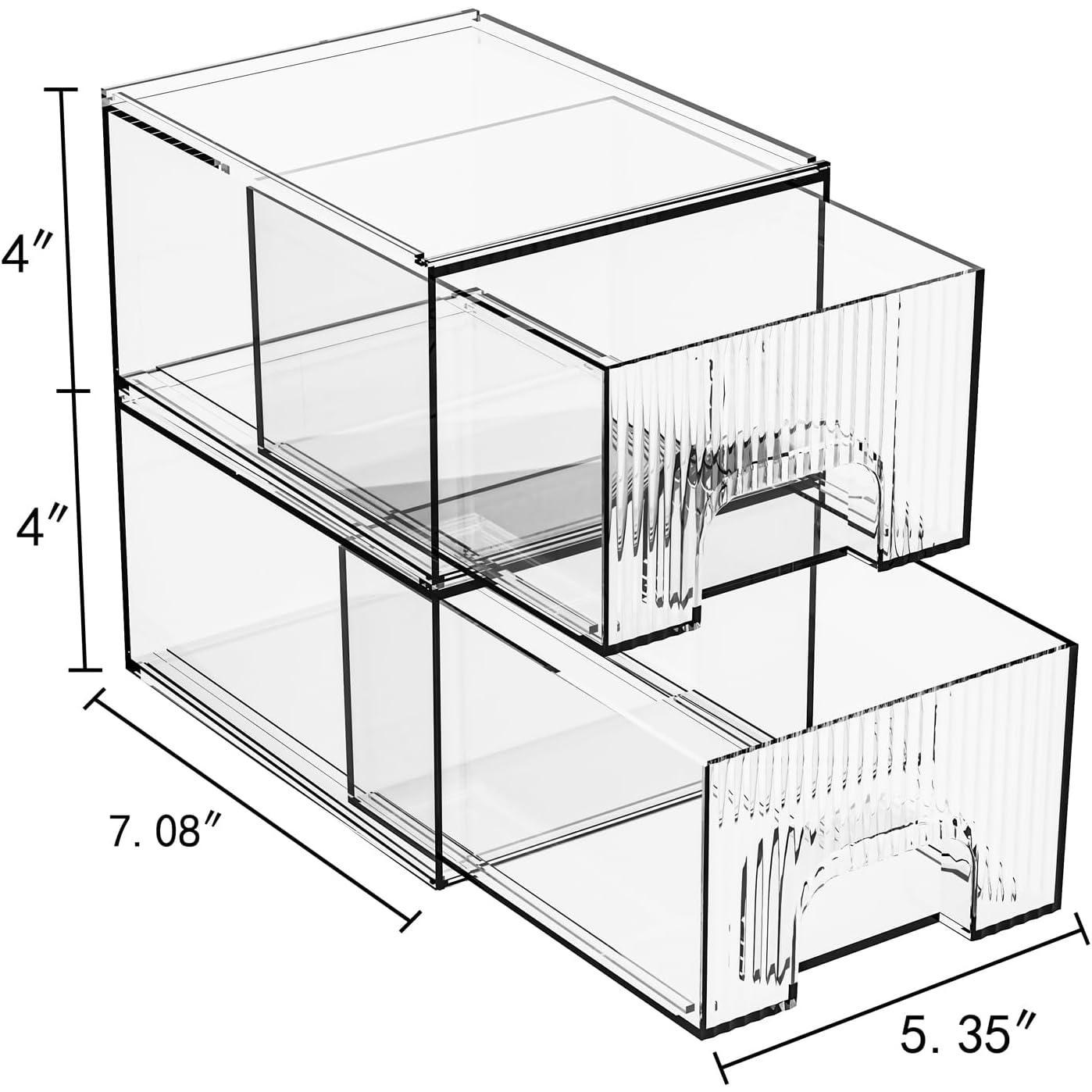 2 Pack Clear Stackable  Organizer,  Drawer, Plastic Organizer for Dresser, Vanity, Kitchen Cabinet, Pantry, Home Organization and Storage
