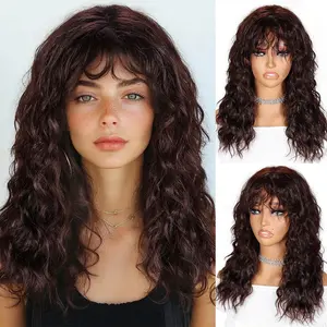 18 inch shoulder length hair with air bangs, women's wig and synthetic headband, fashionable golden rose inner mesh with good breathability, suitable for daily wear, festivals, and gatherings
