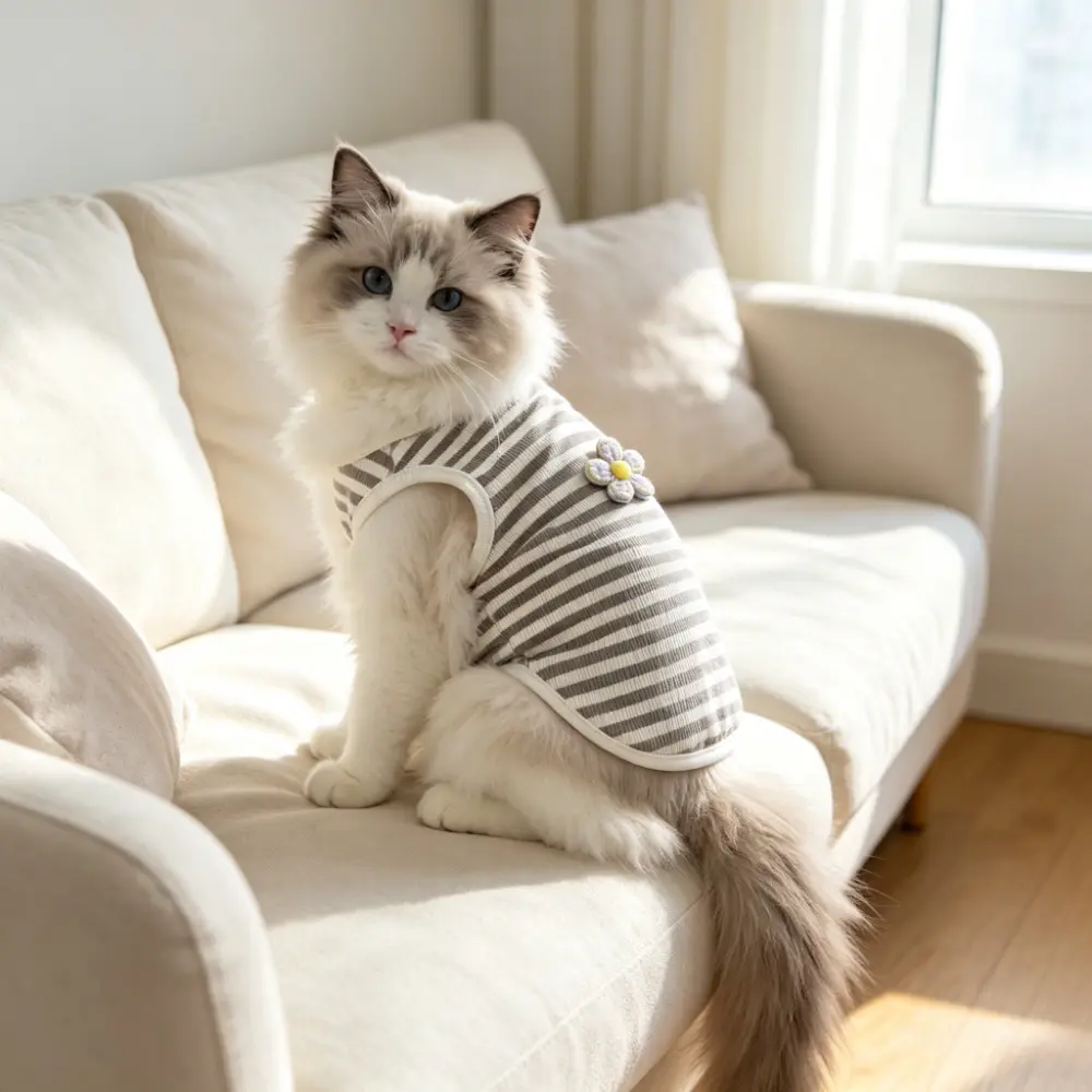 1PC Striped Pet Tank Top Breathable Thin Spring/Summer Cat Clothes Cloth Doll Cat, Kitten, Dog Sleeveless Clothing