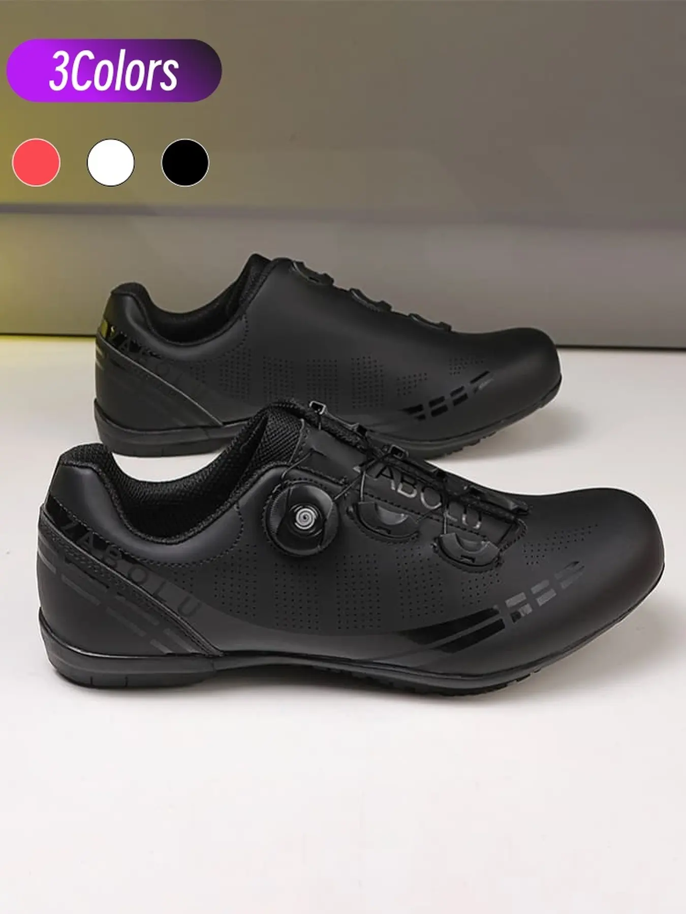Men Women Racing Road Cycling Lock Shoes Breathable Perforated Upper Rotary Buckle Tough Hard Outsole For Long Distance Ride