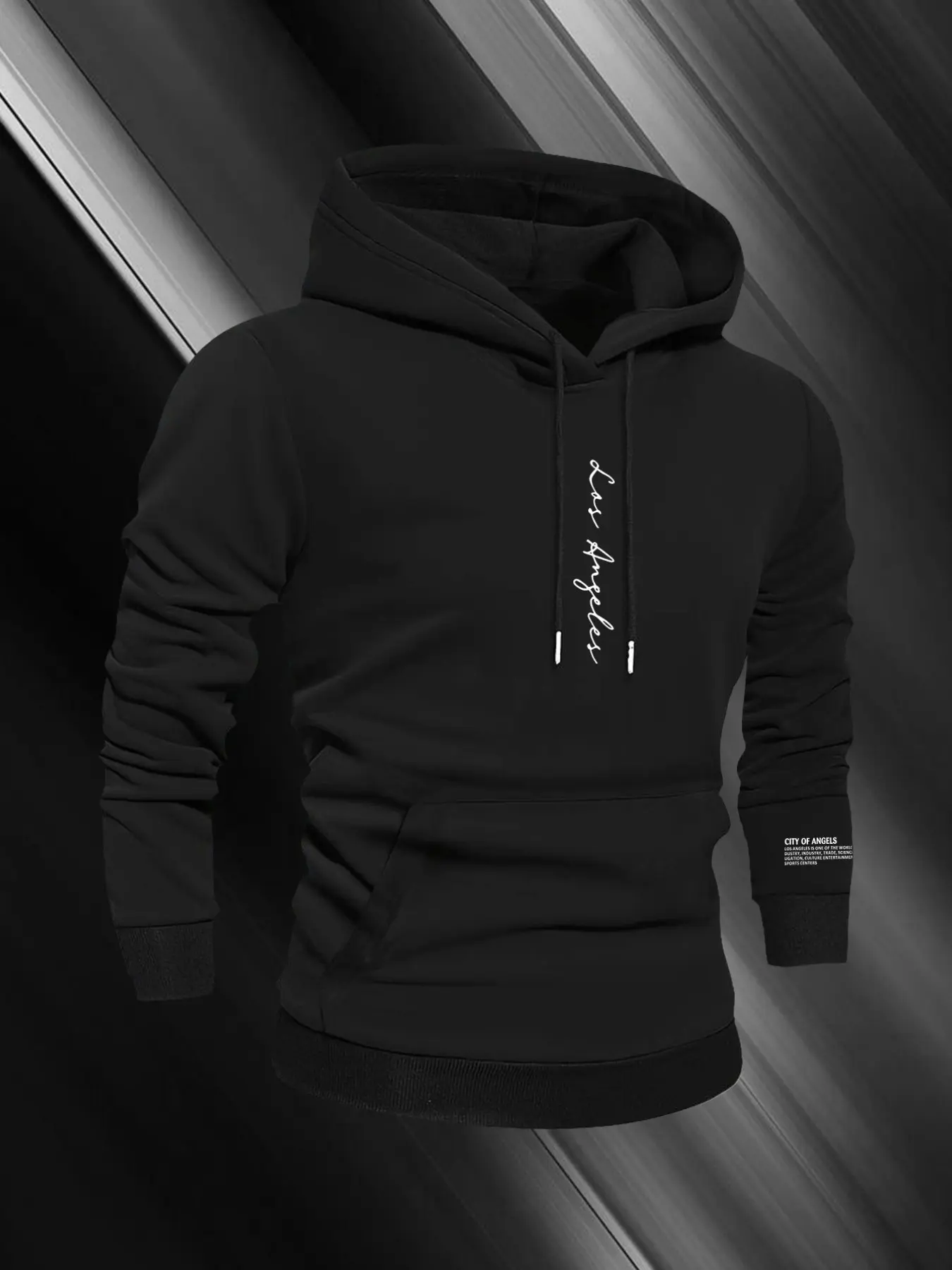 Men's Geometric Print Sweatshirt, Loose-Fitting Hooded Pullover with Drawstring, Spring & Fall Casual Wear, Unlined Design