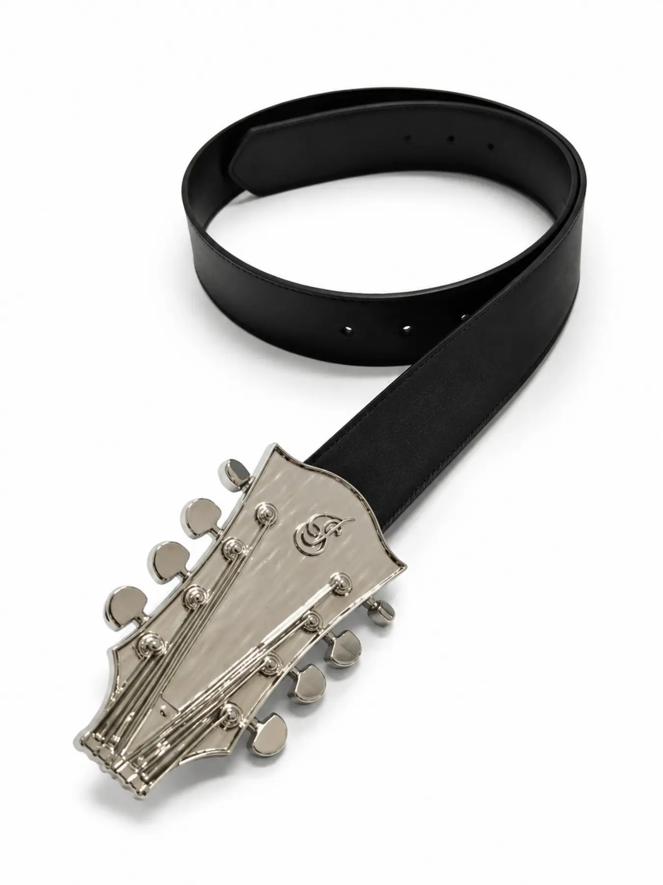 Rock Guitar Head Metal Buckle Belt, Vintage Design Waistband, Silver Color Instrument Shape Buckle, Street Fashion Accessory