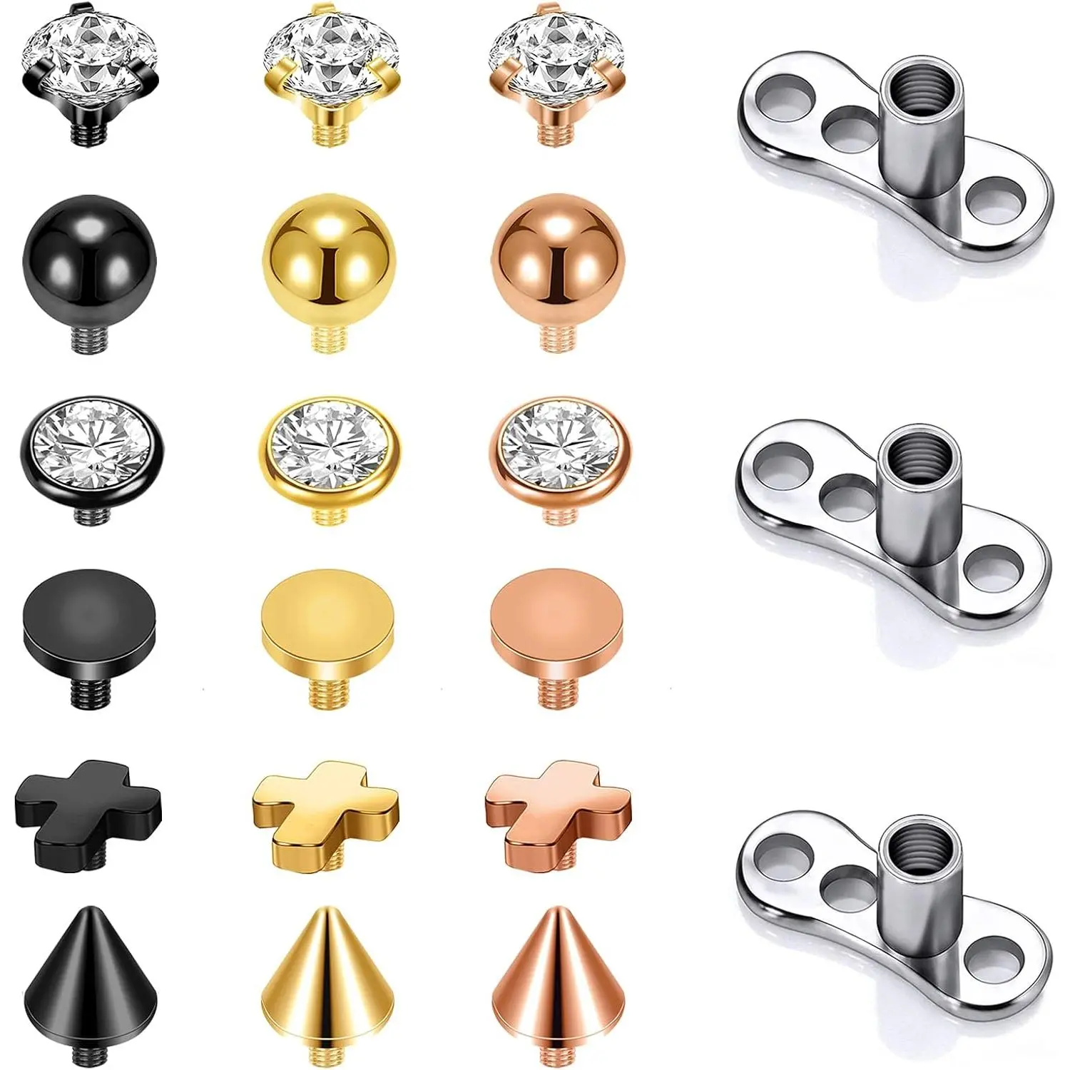 F:15Pcs Dermal Anchor Tops(3mm,3 Colors)