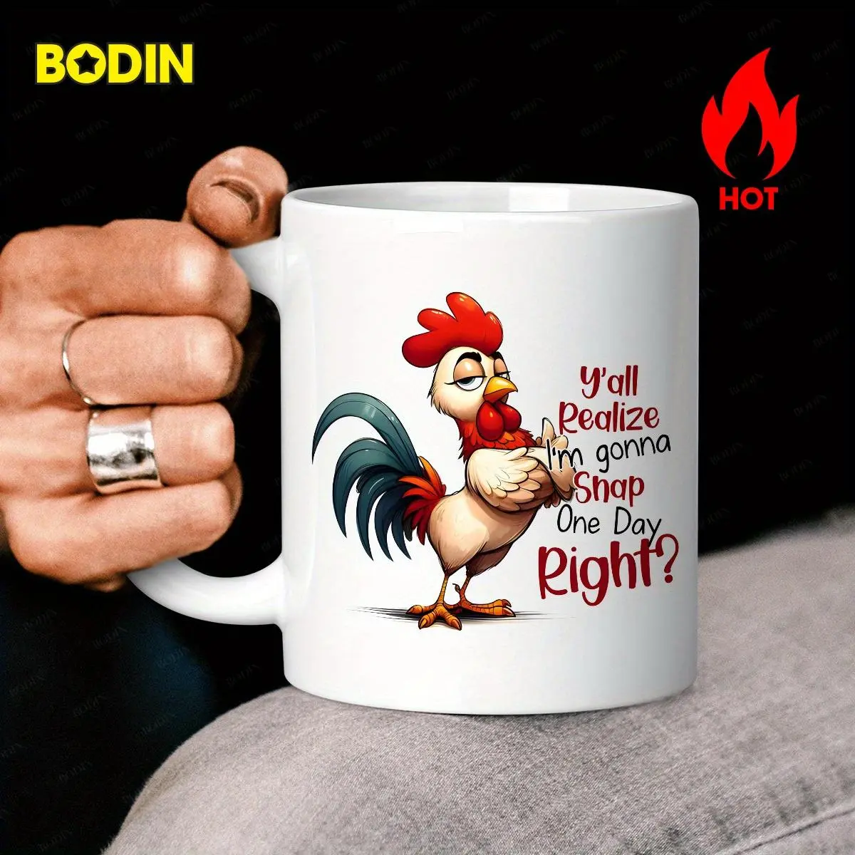 1pc Funny "Y'all Realize I'm Gonna Snap One Day Right?" Rooster Mug - Coffee Cup Suitable for Coffee, Tea, Hot Beverages, Dishwasher Safe Gift for Coworkers, Funny Office Decor & Presents