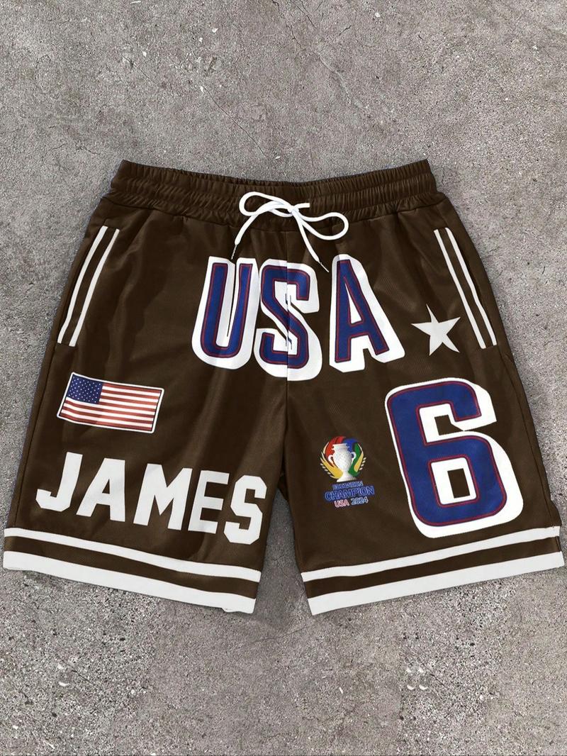 Men's Letter & Number Print Basketball Shorts, Regular Fit Casual Comfy Breathable Shorts for Summer, Men's Bottoms for Daily Wear