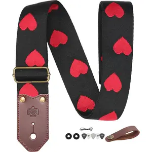 Guitar Strap - 2" Wide Thick Real Cowhide Ends,Safety,Durable Guitar Straps with Embroidery  Adjustable Strap for Acoustic,Electric,Ukulele & Bass Guitars,Guitarists  Set