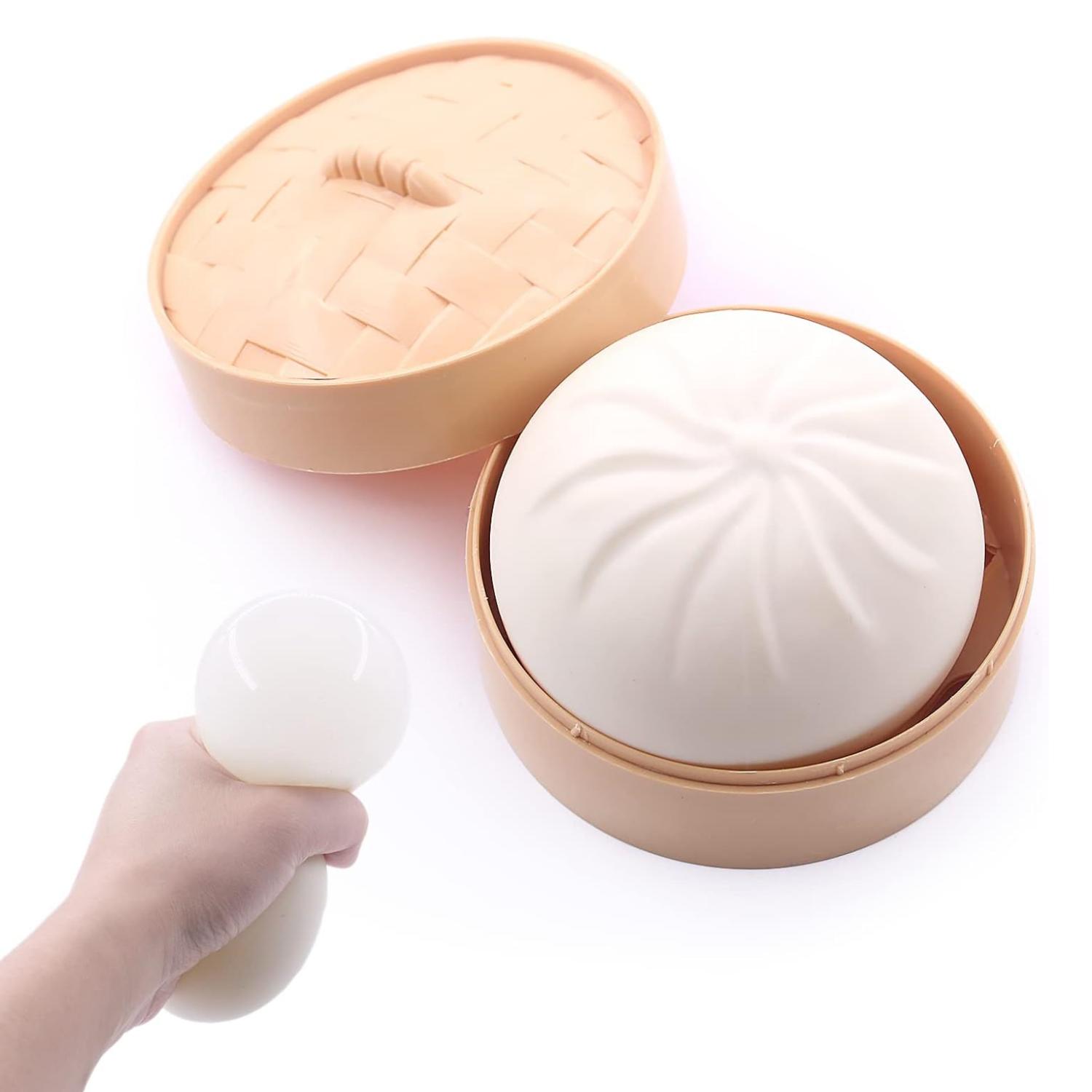 1PC Dumpling Stress Balls Fidget Sensory Toy Simulation Food with Little Steamer Squeeze Dough Ball Stress Relief Hand Toy