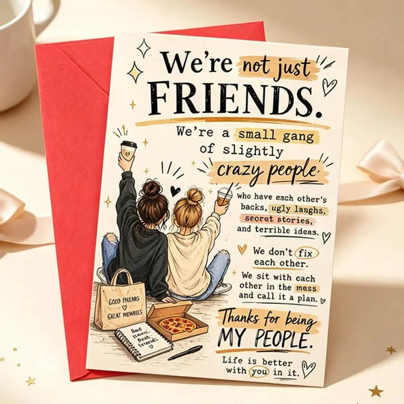 1pc, Funny Best Friend Greeting Card - "We're Not Just Friends" Humorous Card for Birthday & Friendship Day Appreciation Gift for Women Besties, Card Design