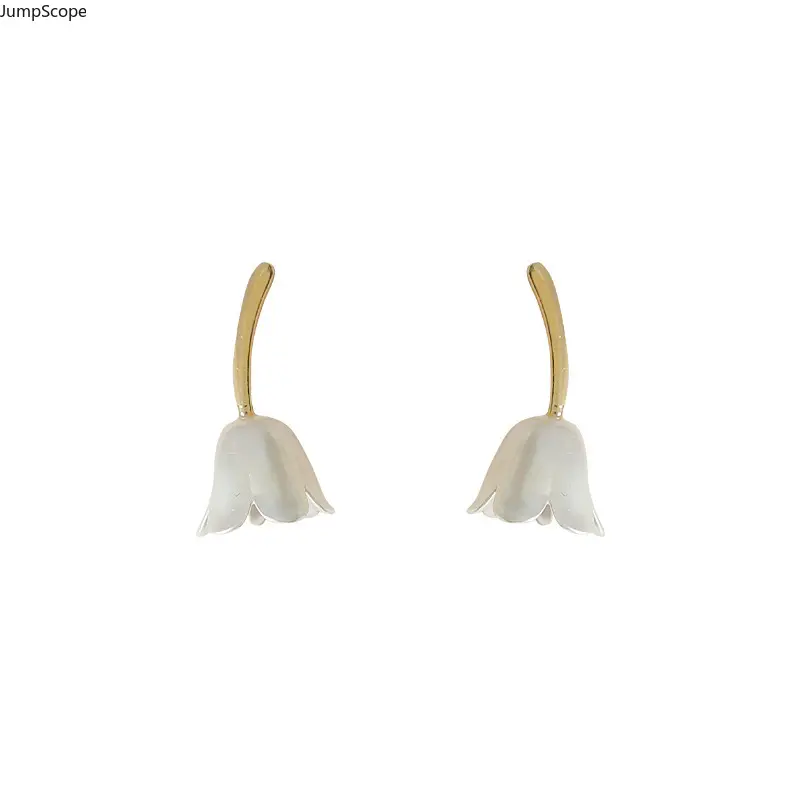 Matte Transparent Lily of the Valley Flower Drop Stud Earrings, Vintage French Soft Aesthetic Bell Floral Ear Dangles For Women