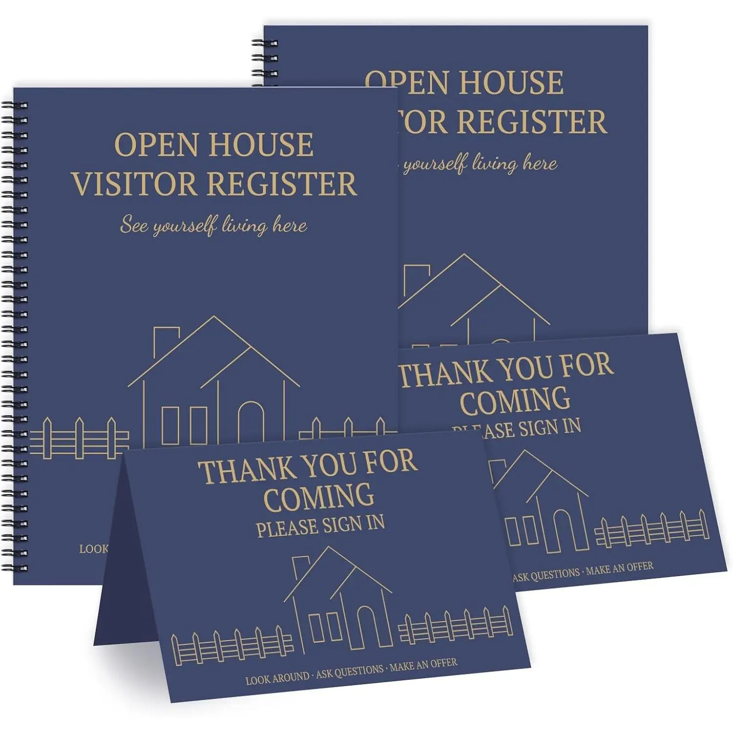 2 Pack Open House Visitor Registry 8.5"x 11" Real Estate Sign in Book for Open House Visitors with 2 Pack Realtor Tent Cards, 50 Sheets Each (Navy Blue)