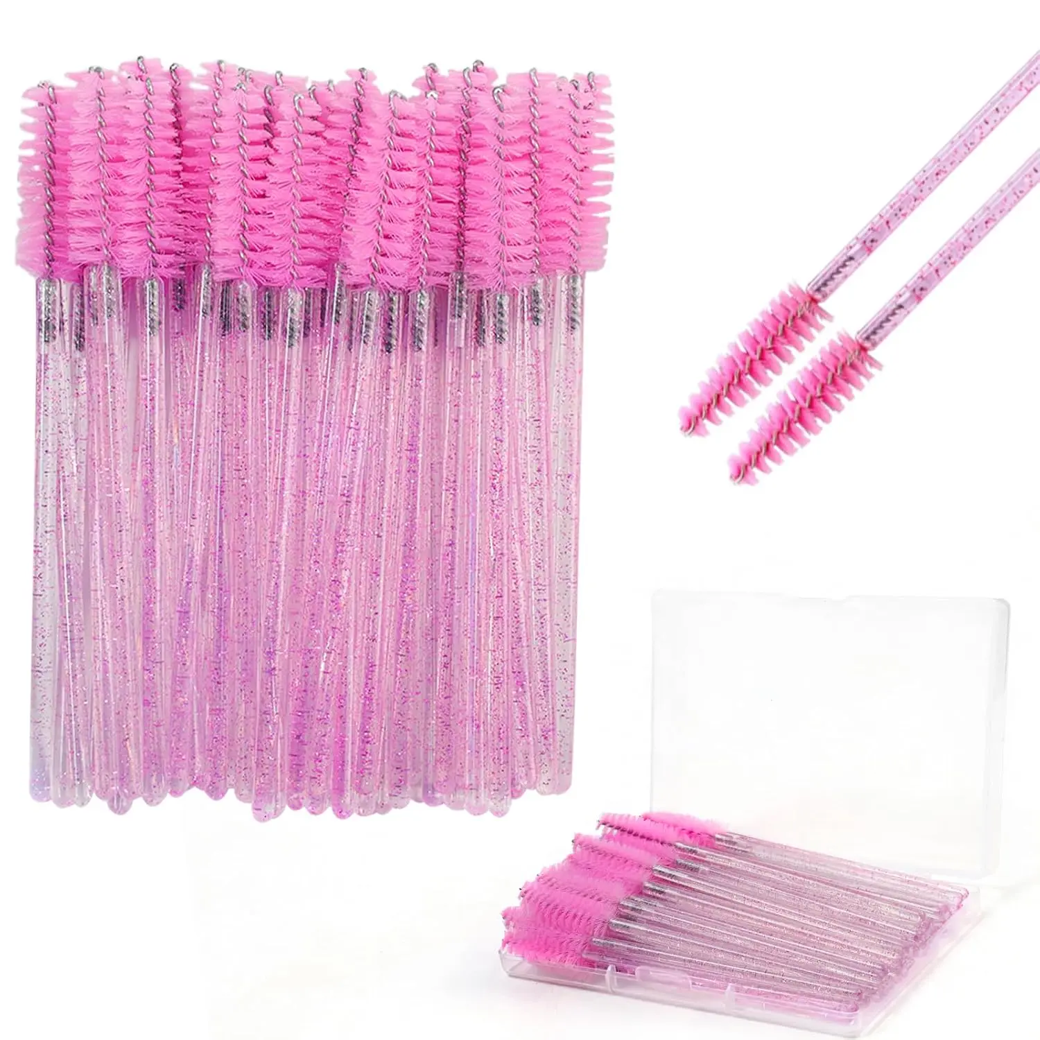 100 count Eyelash Brush Disposable Mascara Wands,  Eyebrow Spoolies Brush for Extensions, Eyelash Extensions Makeup Brush Tools with Container