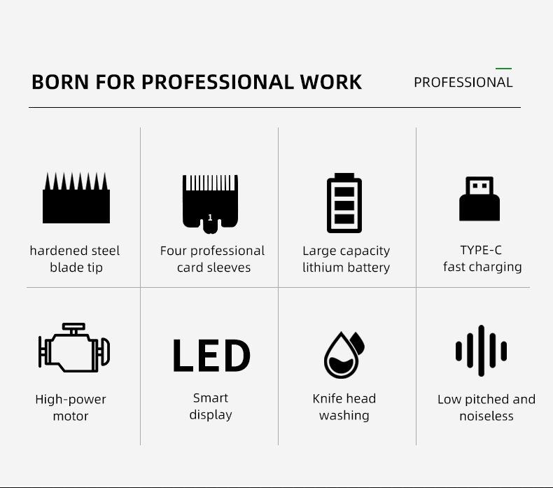 Professional hair clipper with transparent LCD digital display, electric hair clipper for barbershop, carving oil head electric trimmer, men's edge trimmer and shaver