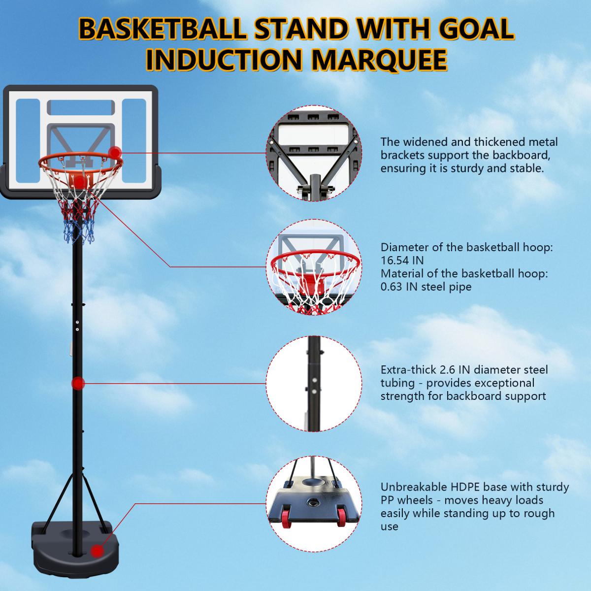 [Fahuac] Portable Basketball Hoop Height Adjustable 6.9-10ft - 34x23in Polycarbonate Backboard, Heavy-Duty Steel, Water/Sand Fillable Base, Indoor Outdoor.