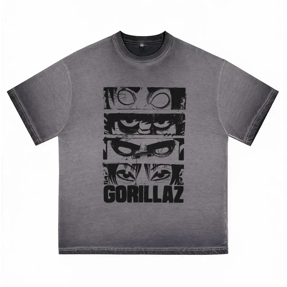 Vintage Acid Washed T-Shirts, Oversized Gorillaz Graphic Tee, Unisex Cotton Tee Shirt, Trendy Y2K Street Wear Top, Good Graphic Clothing & Mixed Emotion Tee