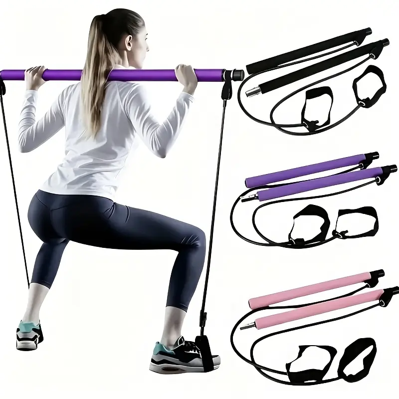 Portable Yoga Pilates Bar with Resistance Bands for Home & Gym, Muscle Shaping, Fitness Stretching and Full-Body Workout