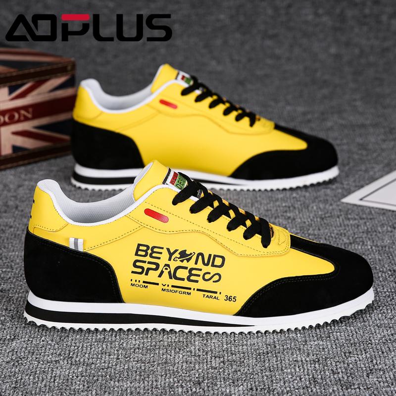 AOPLUS Men's Color Block Sneakers – Bold Yellow & Black Casual Shoes with Unique Graphic Design
