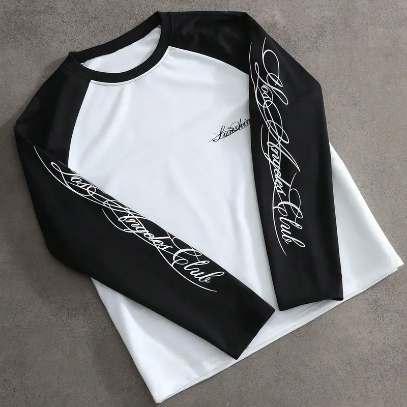 Y2K Retro Colorblock Long Sleeve Men's T-Shirt, Loose-Fit Quick-Dry Breathable Knit Raglan Top, Streetwear Casual Tee, Dry-Fit T-Shirt
