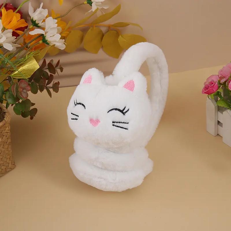 Cute Cartoon Cat Plush Earmuffs 2-Pack Winter Windproof Cold Proof Ear Protectors for Outdoor Cycling Skiing Best Christmas Gift for Girls