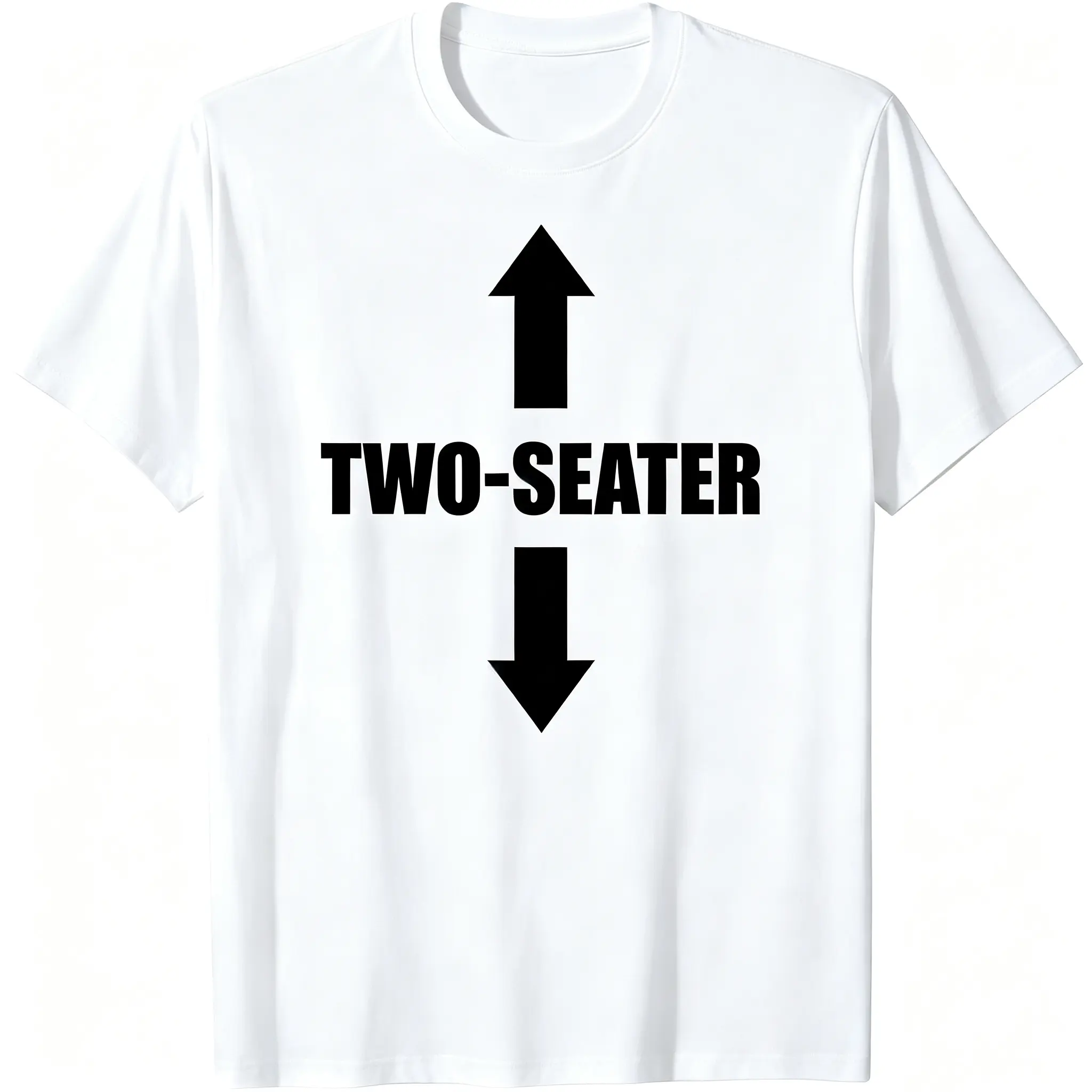 Unisex 2-Seater Vertical Arrow Graphic Crew Neck T-Shirt, Funny Humor Text Casual Sports Top for Outdoor Activities