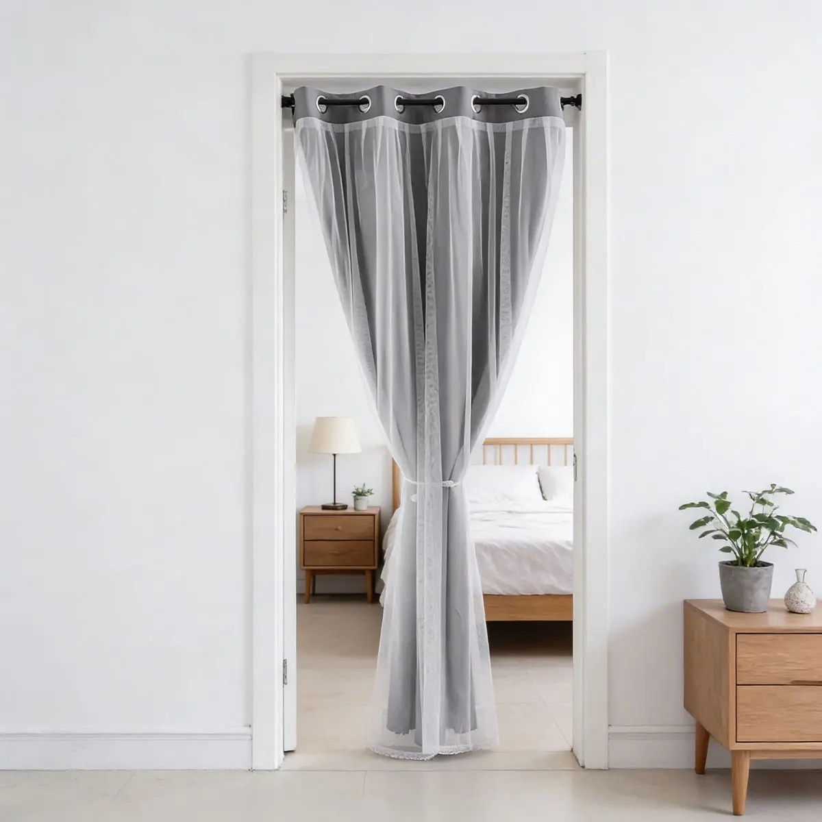 Modern Double-Layer Perforated Door Curtain, Privacy Screen for Bedroom, Kitchen, Bathroom, Dust-Proof Soft Furnishing, Dual Color Options