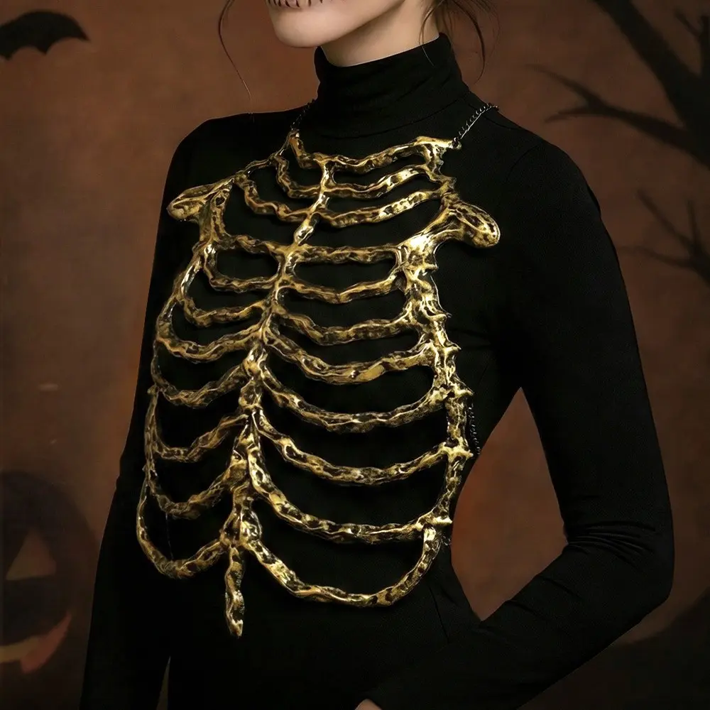 1PC Halloween Skeleton Accessory, Vintage Gold Skeleton Torso Prop, Creepy Cosplay Costume Accessory for Halloween Party