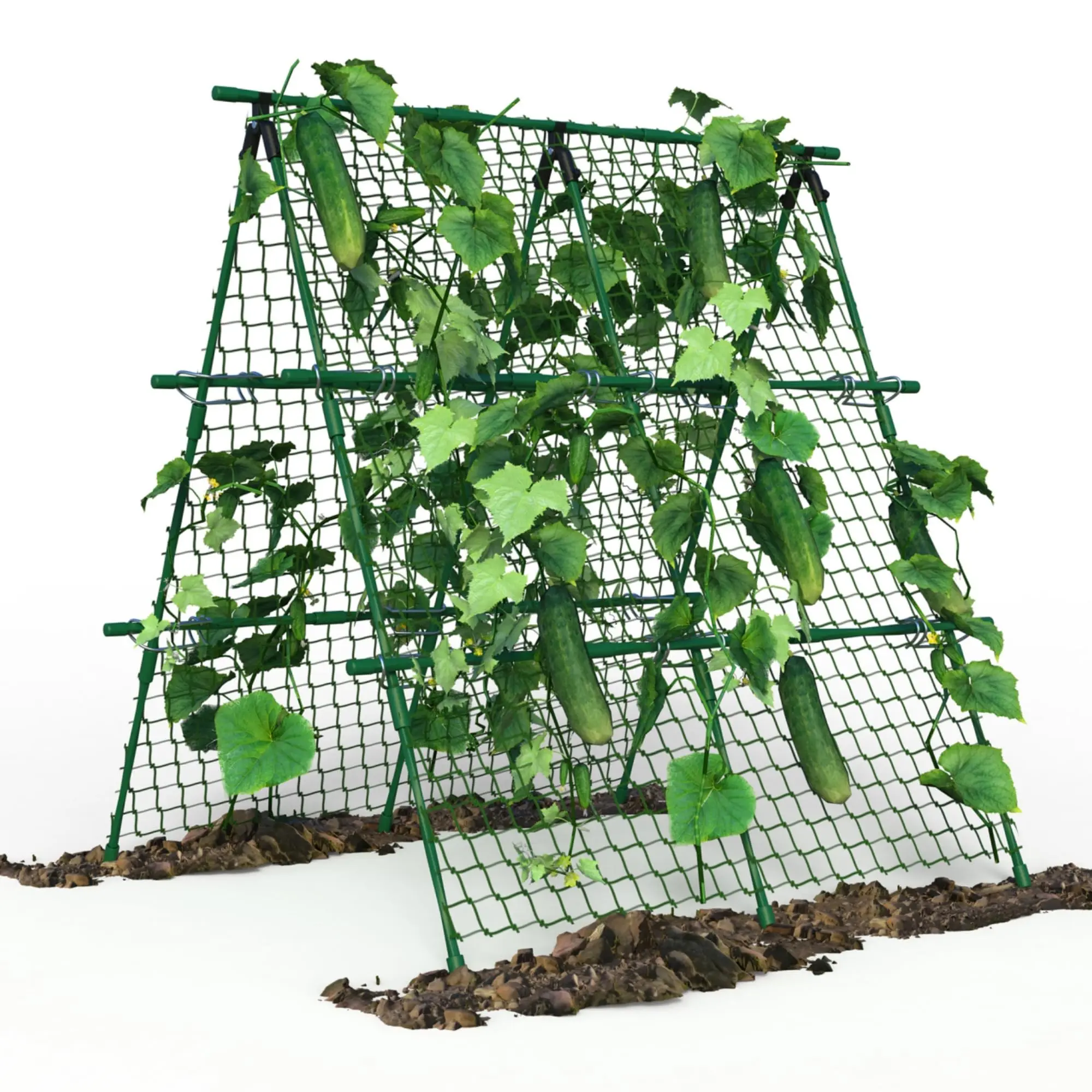Outdoor Plant Support Trellis, 4 ft x 4 ft Metal A-Frame with Netting for Tomatoes Cucumbers Peas Beans Grapes, Climbing Vegetable Garden Trellis for Raised Beds, Green