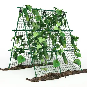 Outdoor Plant Support Trellis, 4 ft x 4 ft Metal A-Frame with Netting for Tomatoes Cucumbers Peas Beans Grapes, Climbing Vegetable Garden Trellis for Raised Beds, Green