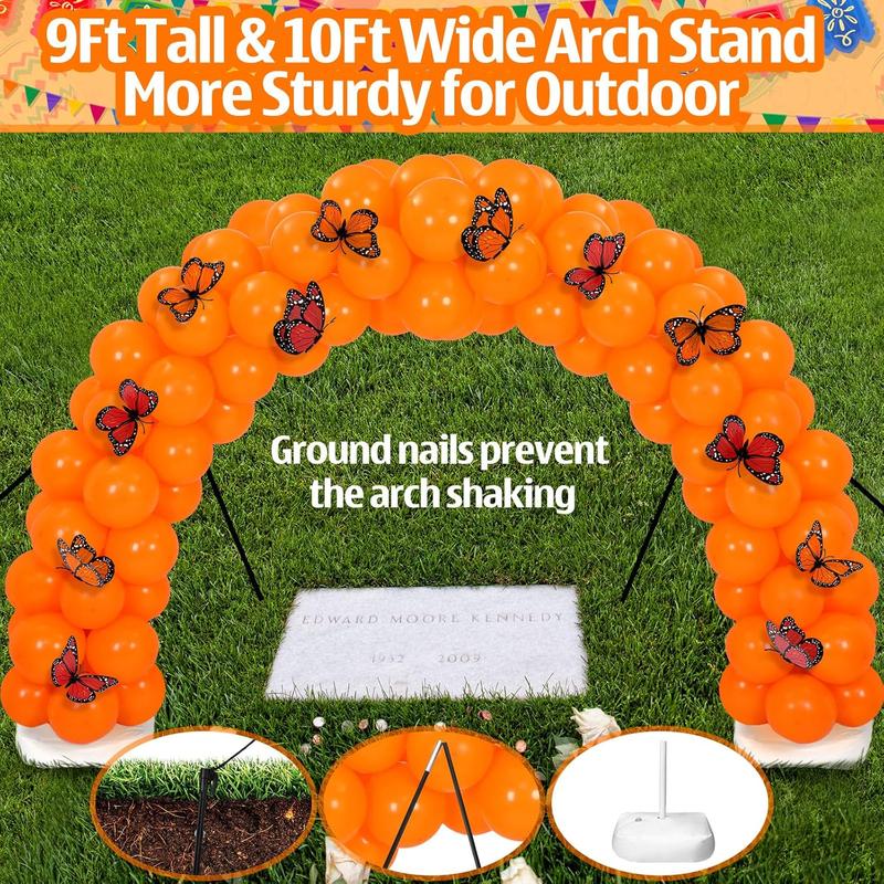 Dia De Los Muertos Decorations Set 12ft Day of The  Marigold Balloon Arch Stand Kit 100 Balloons 2 Balloon Stands Water Fillable Bases 12 count  Butterfly Decor for Dia De Los Muertos Altar Decor