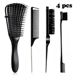4pcs styling comb set, anti-static comb, eight-pronged comb, Brush the edge of the hairline, Steel needle rat-tail comb, suitabl