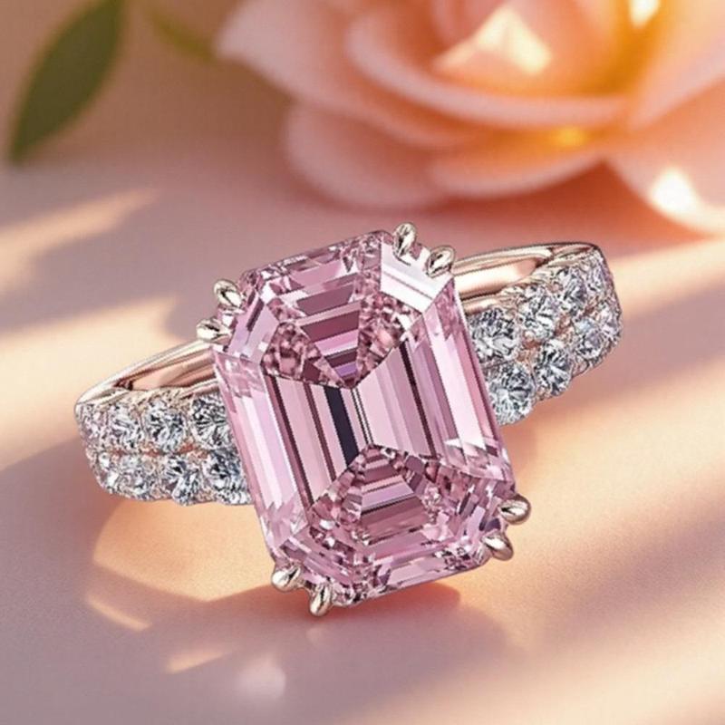 Shiny Pink Square Ring – Sparkling Cubic Zirconia, Silvery Plated, Ideal for Bridal Engagements, Anniversaries, Daily Wear – Cute Stylish Jewelry for Girls, Student Gifts