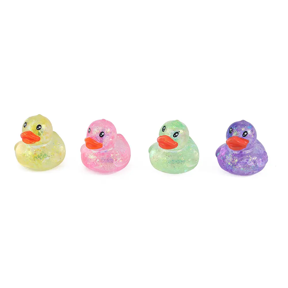 4pc Mixed Colors Glitter Duck Stress Relief Toy, Slow Bounce Soft Rubber Squeeze Toy, Creative Relaxation & Mood Venting Gadget
