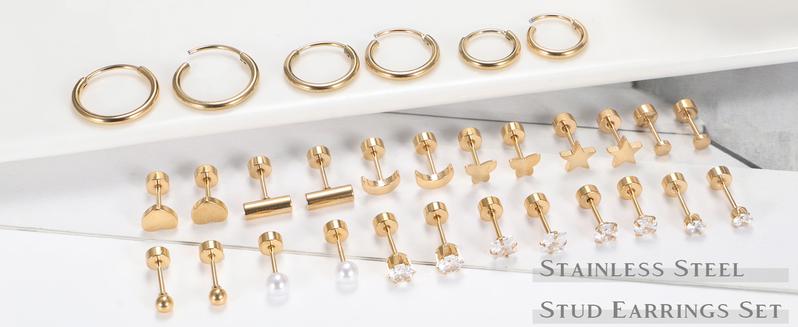 Florideco Small Tiny Stud Earrings for Women Hypoallergenic Flat Back Earrings 14K Gold Plated Surgical Stainless Steel Earrings Sets Screw Back Cartilage Earrings