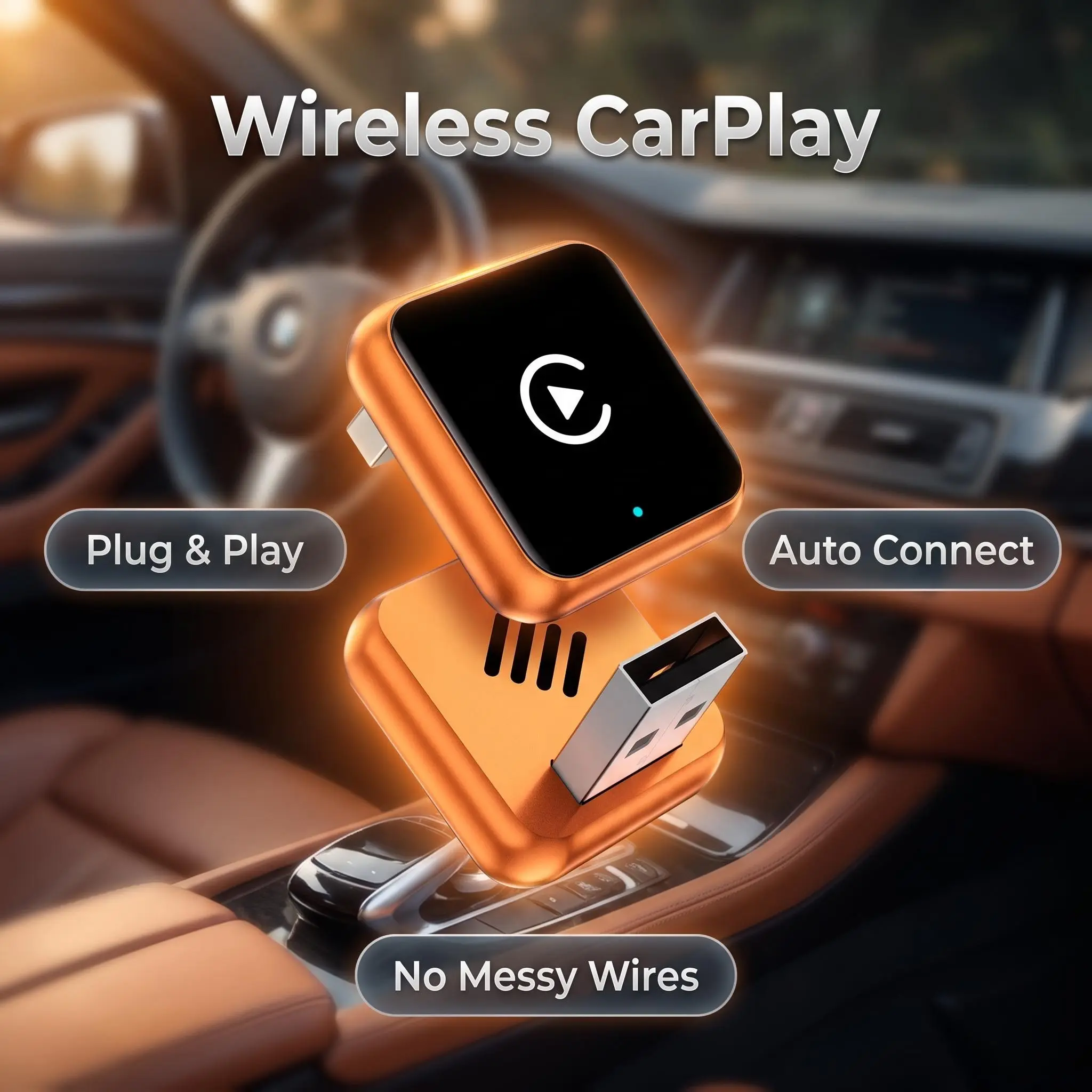 Wireless CarPlay Car Adapter 2026 - Aluminum Alloy, 1-Touch Connect, Auto Reconnect, Wi-Fi 5.8GHz, Supports CarPlay, Compatible with iPhone & Android, Hands-Free Calls, Cable-Free for Smooth Commutes & Road Trips