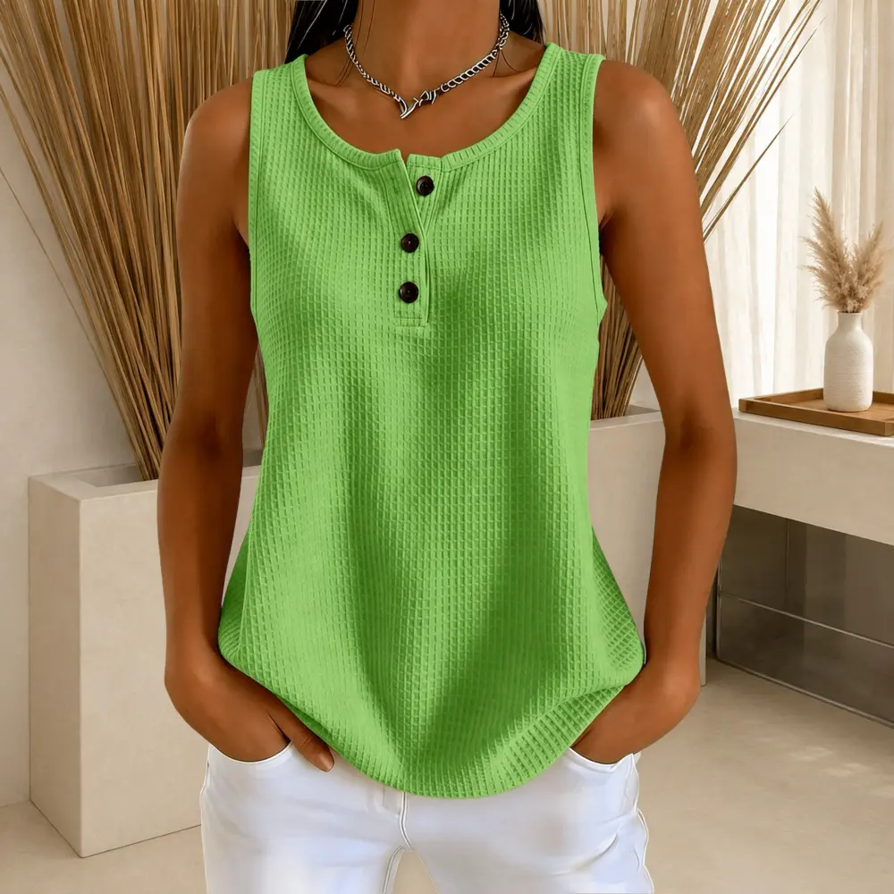2026 Summer New Women's Solid Color Waffle Sleeveless Vest Boho Print