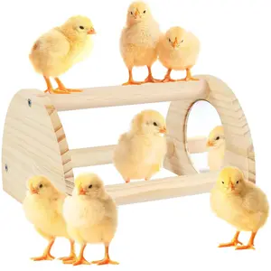 Pine Chicken Perch with Mirror, Strong Chick Jungle Gym Roosting Bar, Chicken Toys for Coop and Brooder, Training Perch Toys for Large Bird, Parrot, Macaw, Hens (Small)
