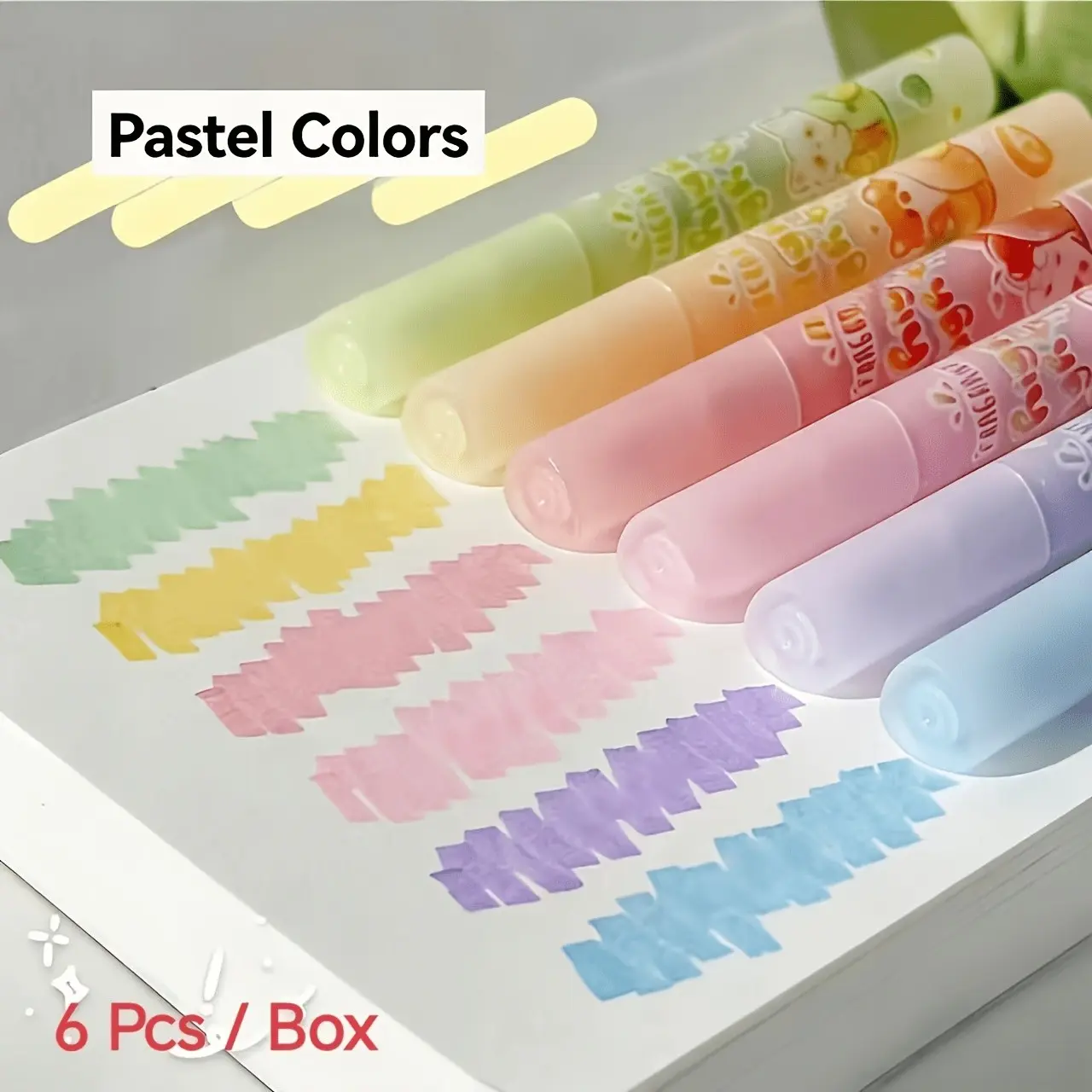 Six Color Fruit Scented Highlighter Set, Soft Tip Design, Quick-Dry, Non-Permeable, Ideal for Sketchbooks, Drawing, Doodling, Marking