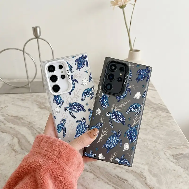Blue Sea Turtles & Ocean Elements Phone Case SamsungS26U/26/25U/25/24U/24/23/22 designer case Non-Yellowing Anti-Scratch Full Body Protection Colorful Silver Phone Case roo31225